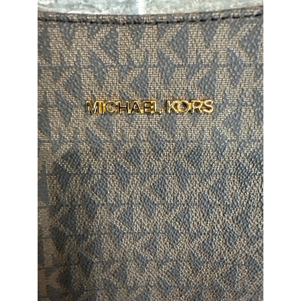 Michael Kors Jet Set Large Crossbody Bag Brown MK Signature Logo 35T8GTTC9B - Picture 3 of 11